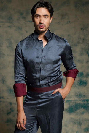 CHARCOAL BLUE SHIRT SET