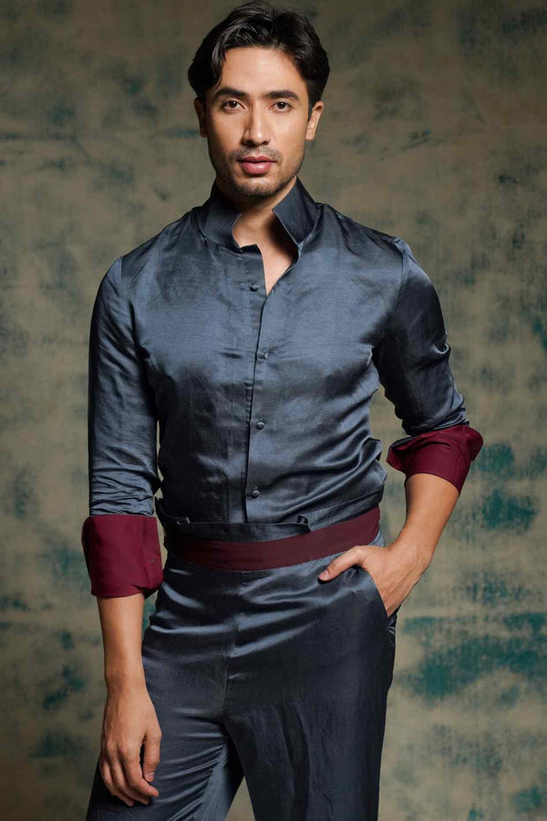 CHARCOAL BLUE SHIRT SET