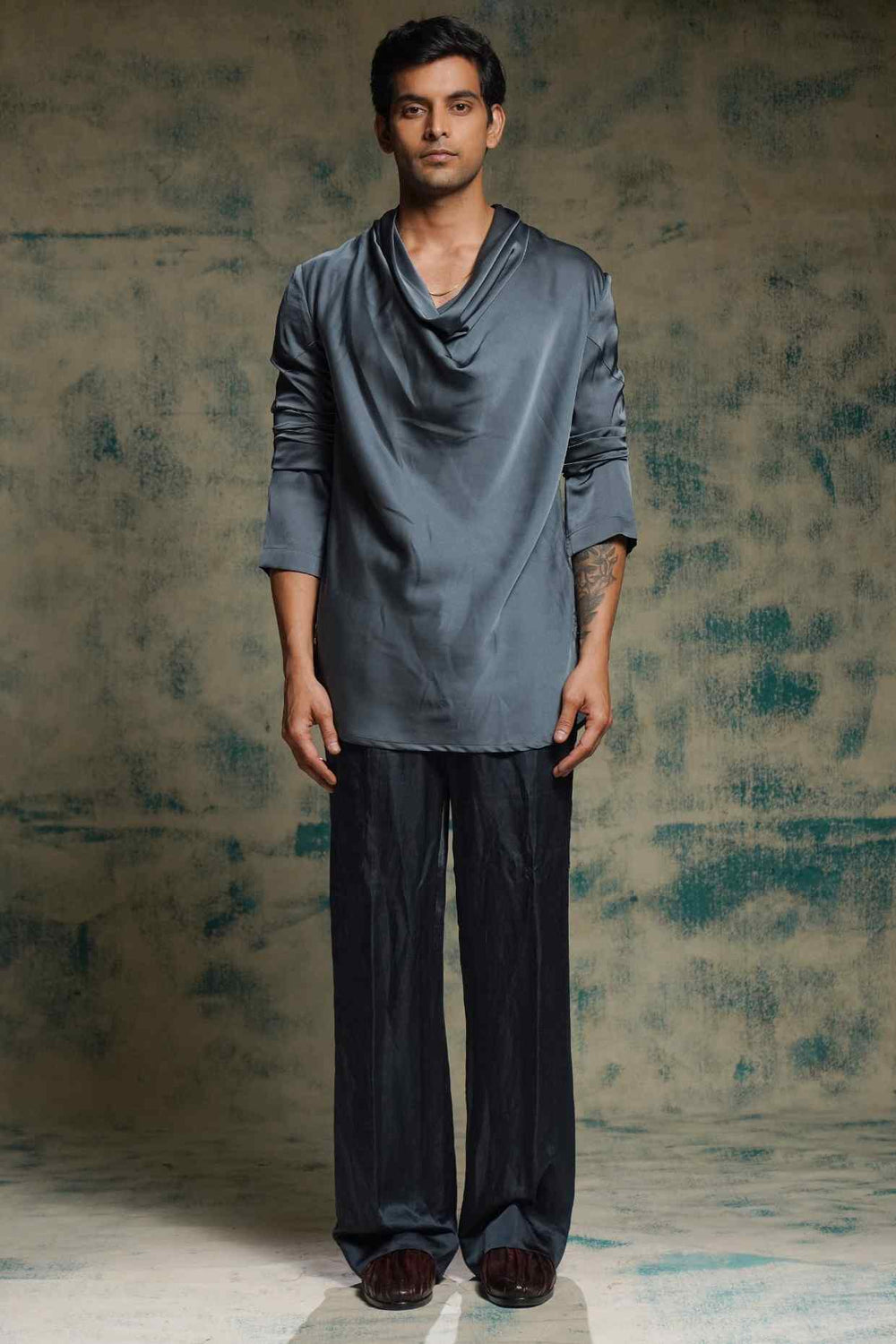 CHARCOAL BLUE COWL KURTA SET