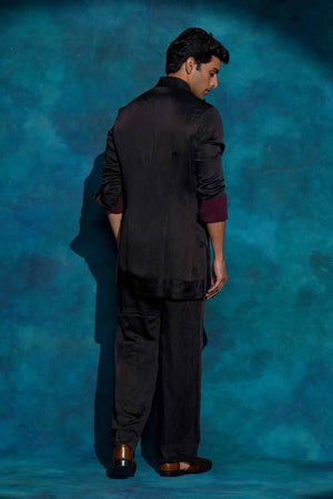 BLACK SHAWL COLLAR KURTA SET