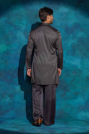 CHARCOAL GRAY LONG  DRAPE KURTA SET