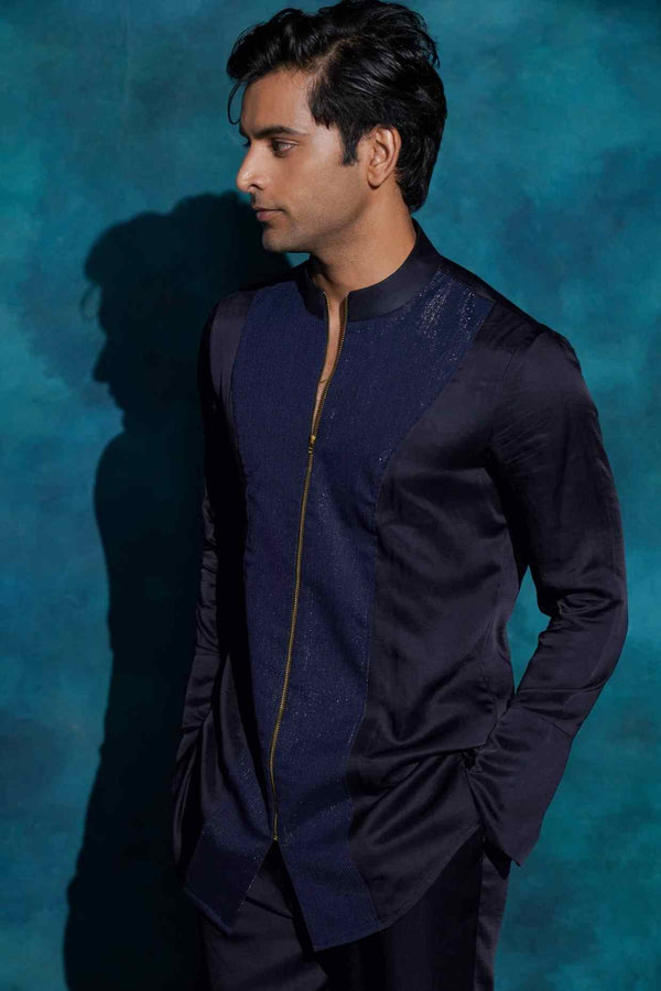 MIDNIGHT BLUE ZIPPER  SHIRT SET