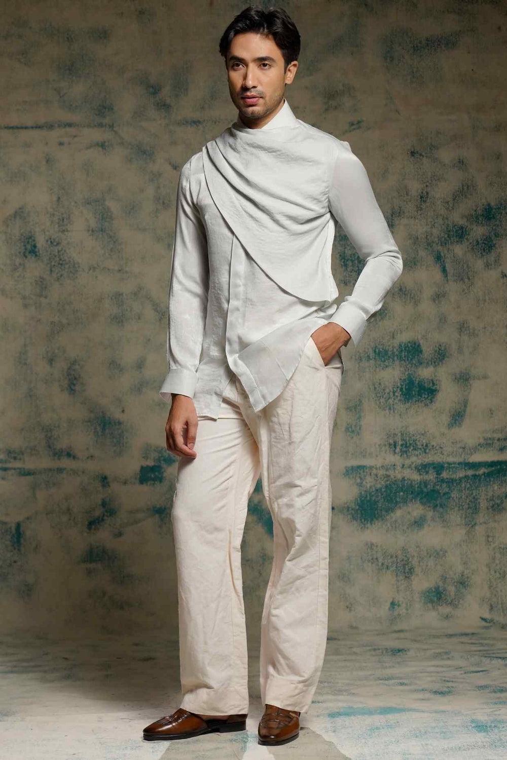 SILVER SANDWASH DRAPE SHIRT SET