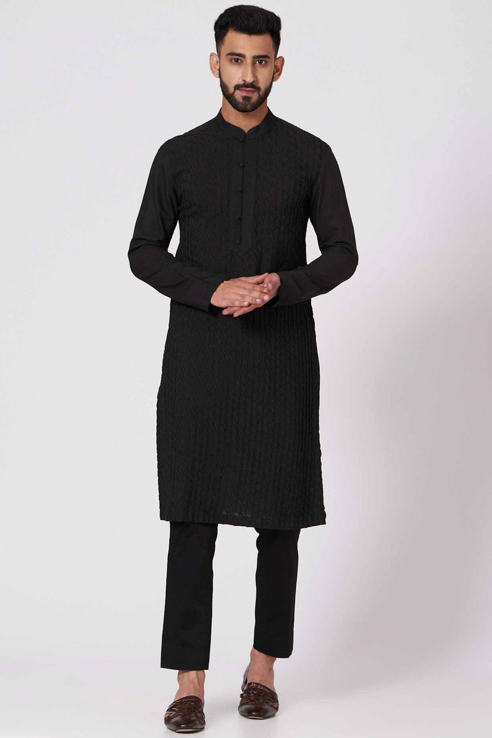 Black Pintuck Kurta Set
