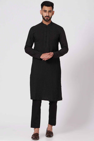 Black Pintuck Kurta Set