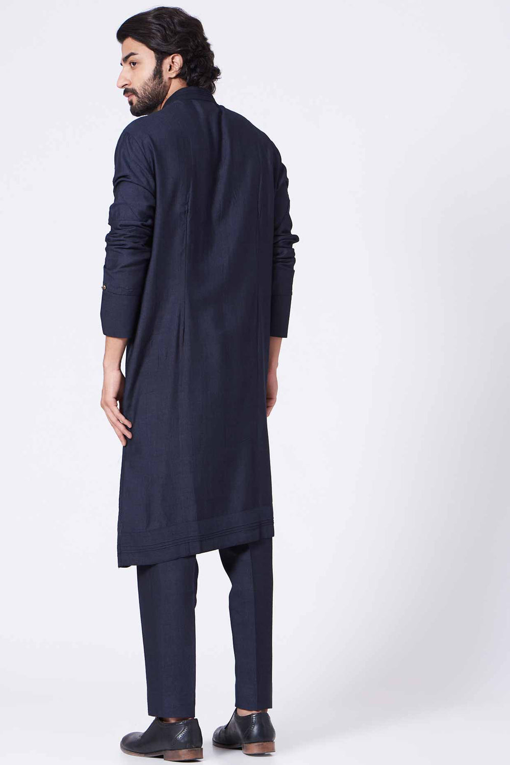 Midnight Blue Textured Silk Kurta Set