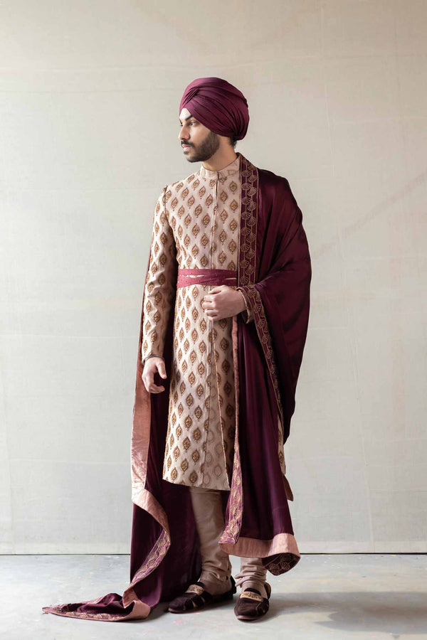 Champagne Motif Sherwani