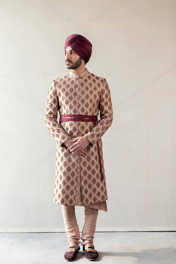 Champagne Motif Sherwani