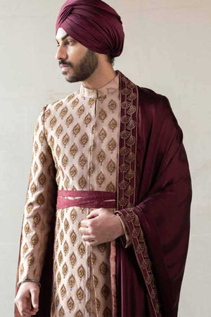 Champagne Motif Sherwani
