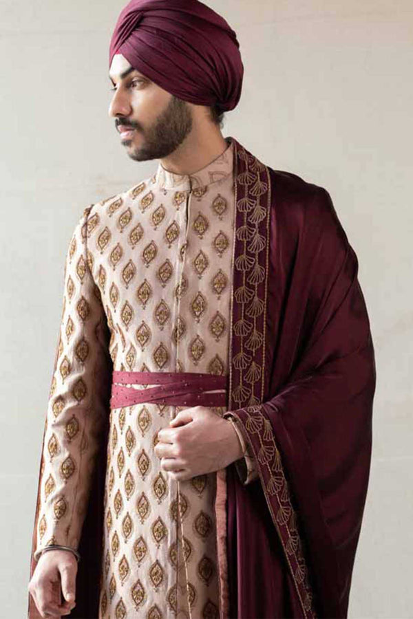 Champagne Motif Sherwani