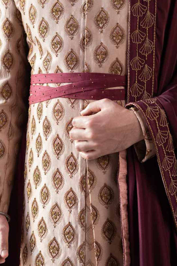 Champagne Motif Sherwani
