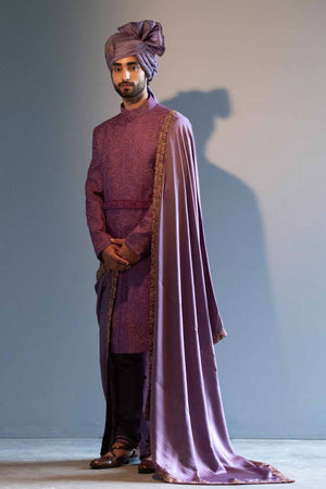 English Purple Jamawar Sherwani