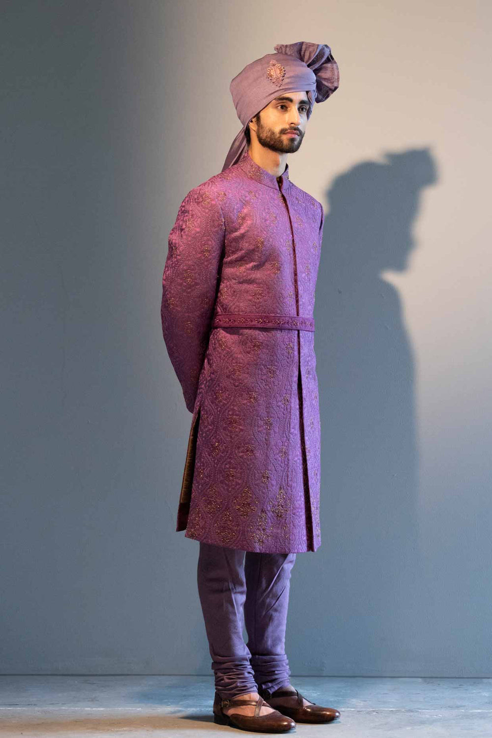 English Purple Jamawar Sherwani