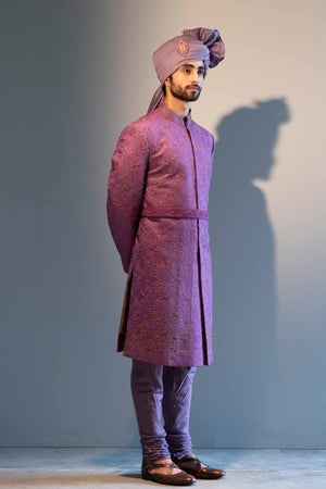 English Purple Jamawar Sherwani
