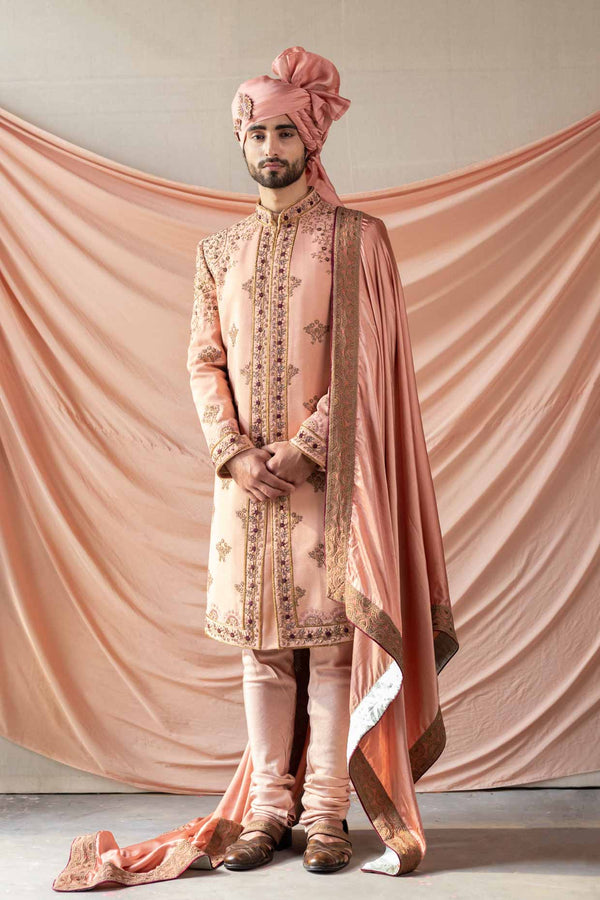 Old Rose Pattern Embroidered Sherwani