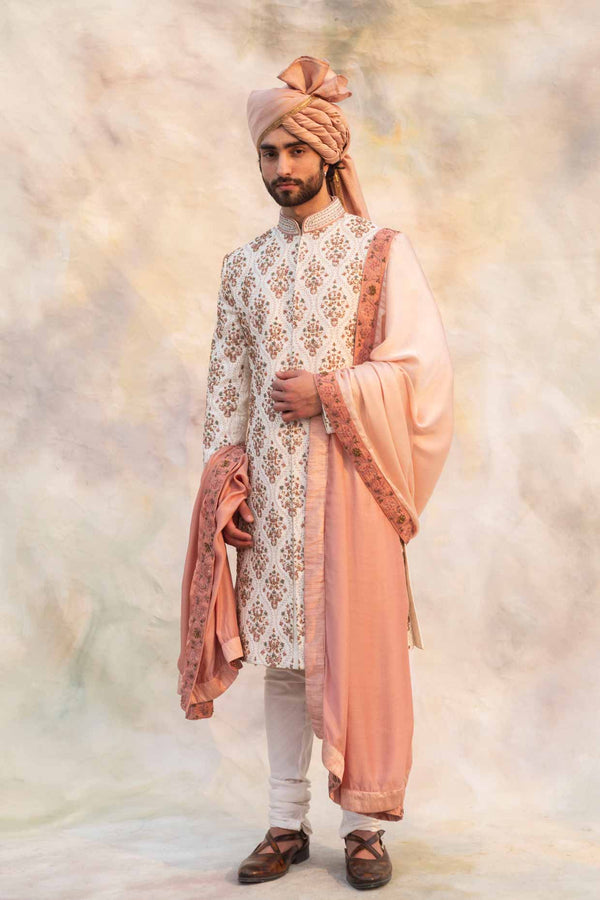 Ivory Textured Base Sherwani