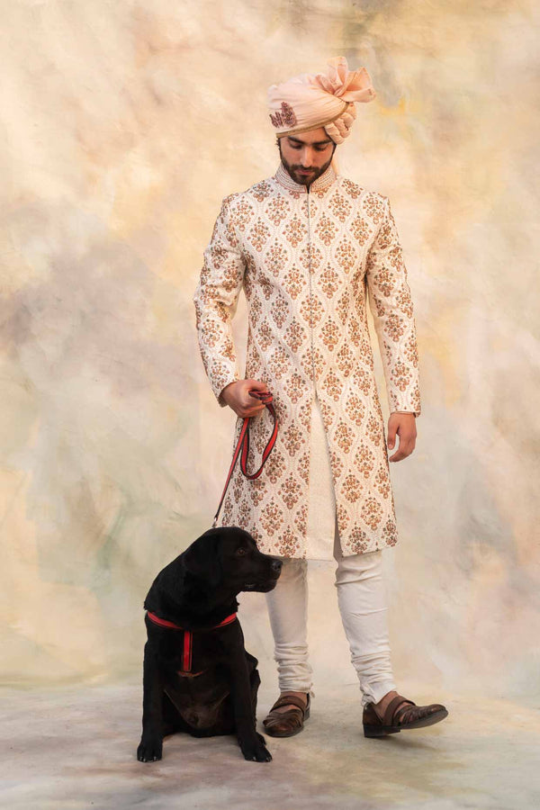 Ivory Textured Base Sherwani