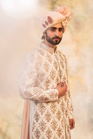 Ivory Textured Base Sherwani