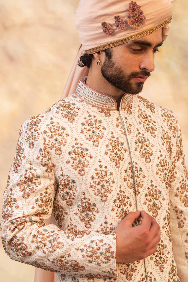 Ivory Textured Base Sherwani