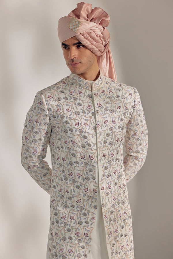 White Vine Sherwani Set