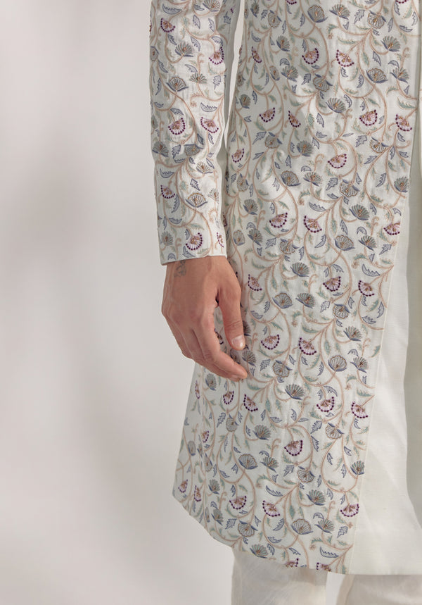 White Vine Sherwani Set