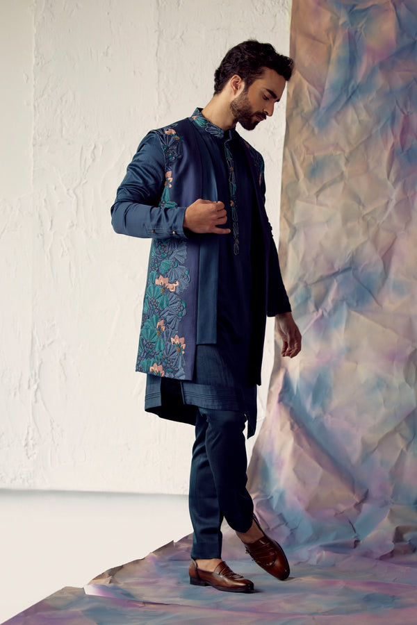Portrait In Peacock Blue Shrug Set