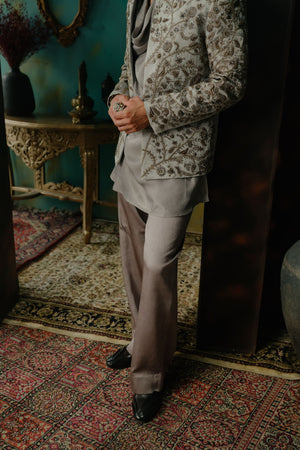 Silver Veil Hand Embroidered Short Jacket Set