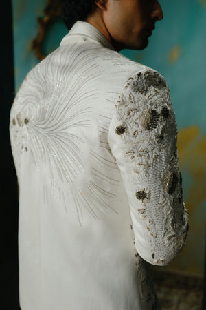 Ivory Hand Embroidered Silk Short Jacket Set