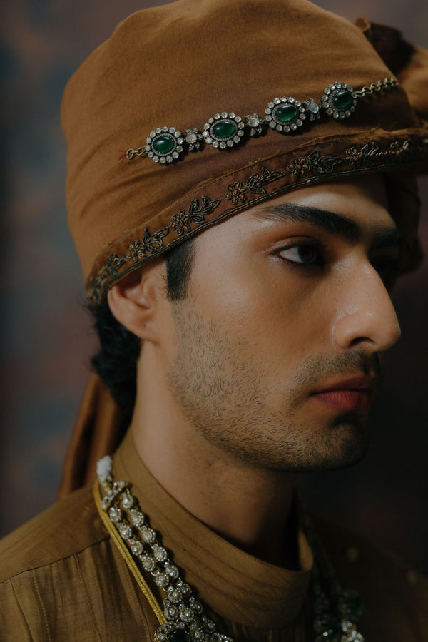 Bronze Hand Embroidered Silk Sherwani Set