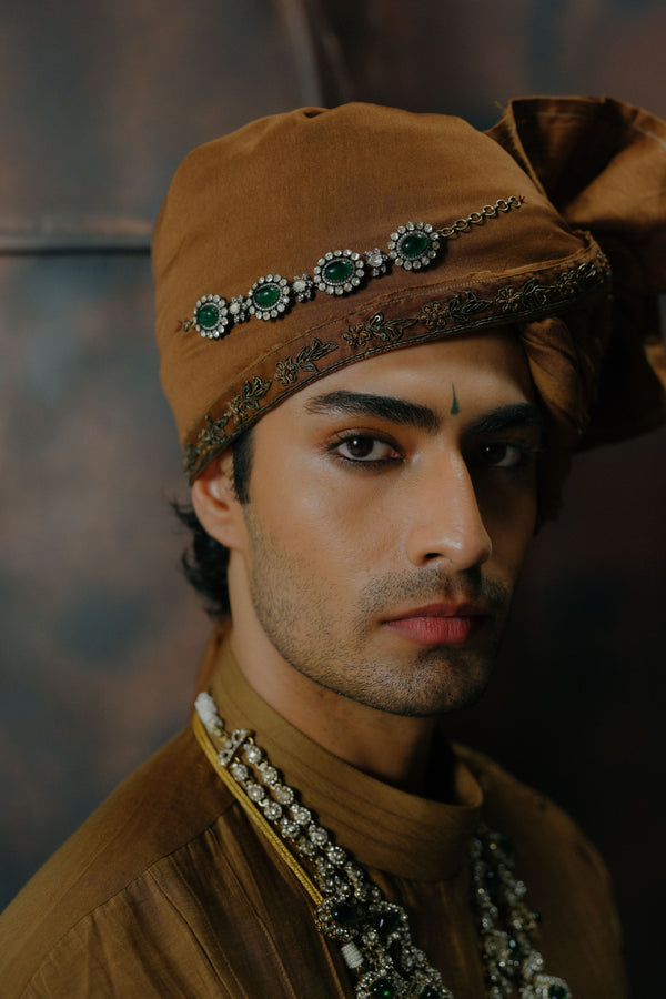 Bronze Hand Embroidered Silk Sherwani Set