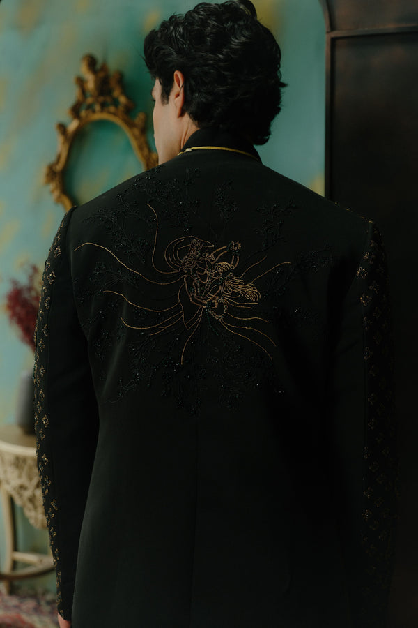 Black Hand Embroidered Short Jacket Set