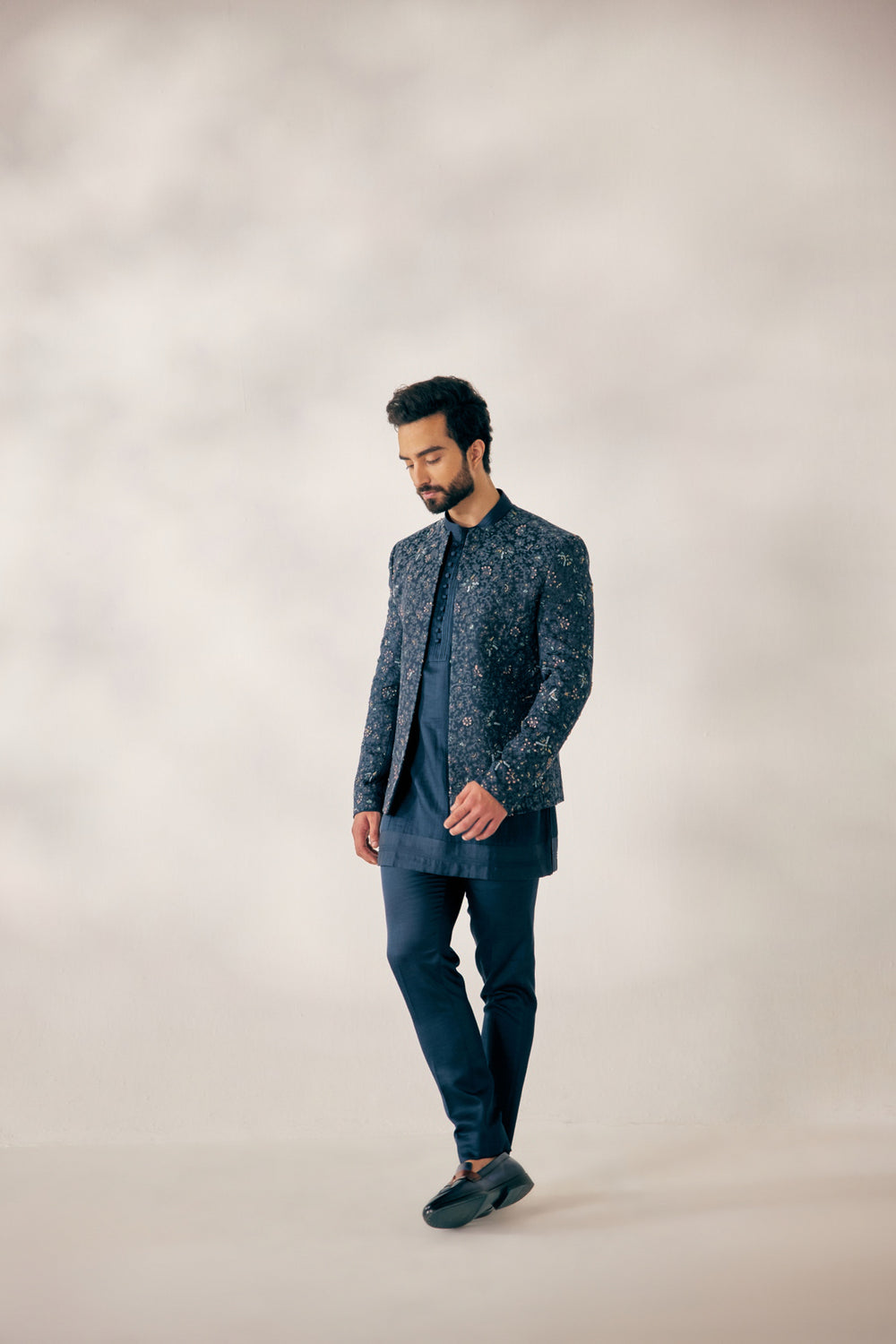 Blue Page-3 Short Jacket Set