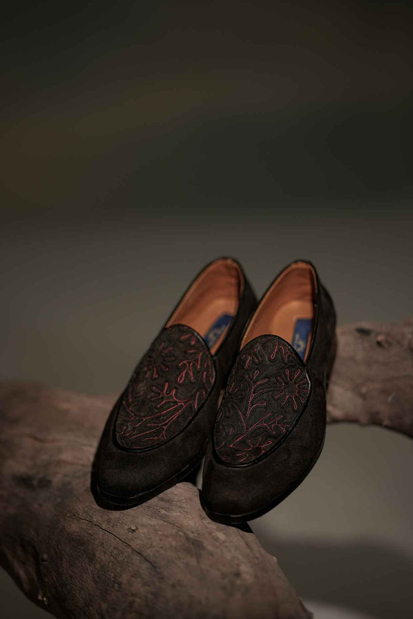 Black Cord Embroidery Loafers