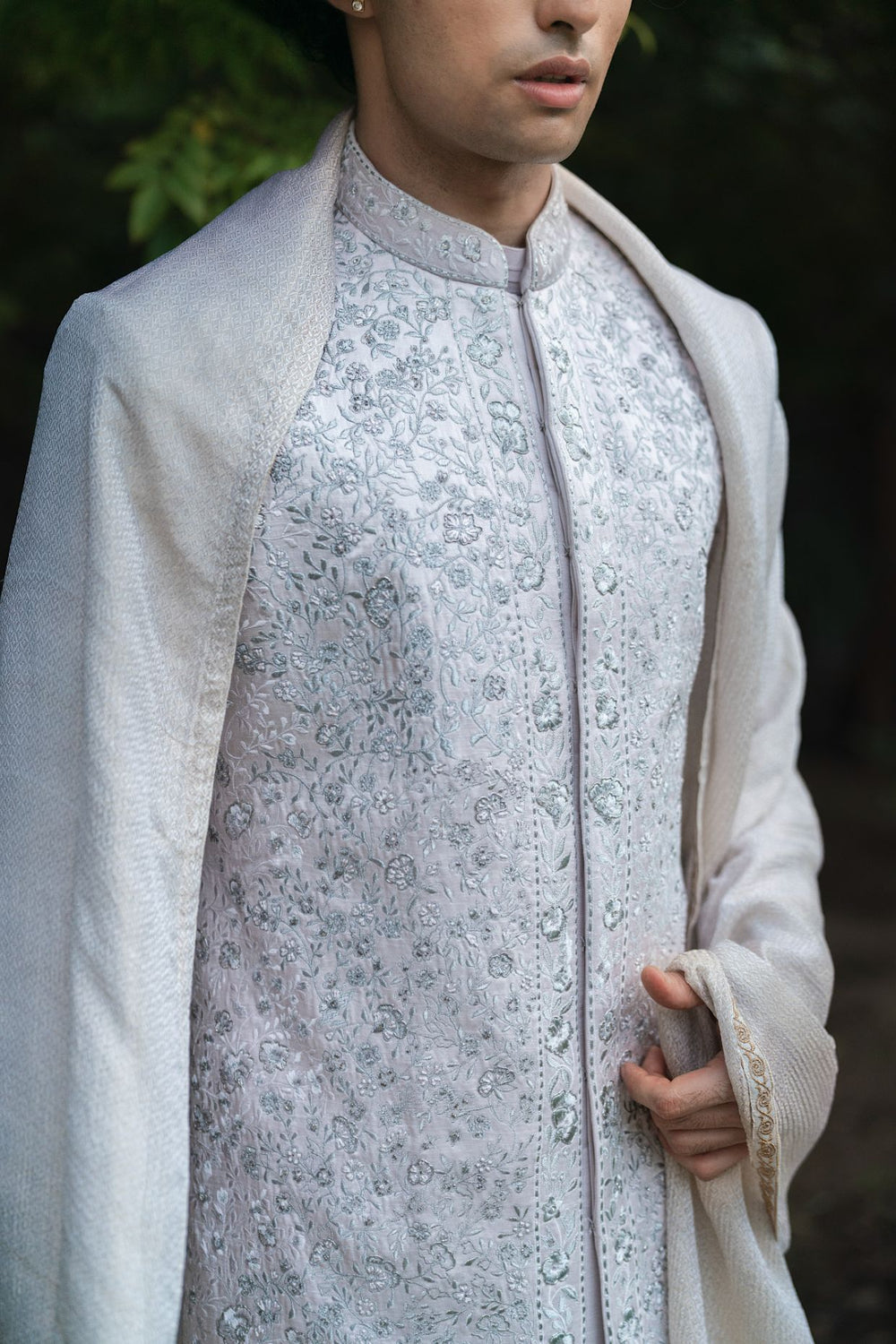 Lilac Grey Rose Sherwani Set
