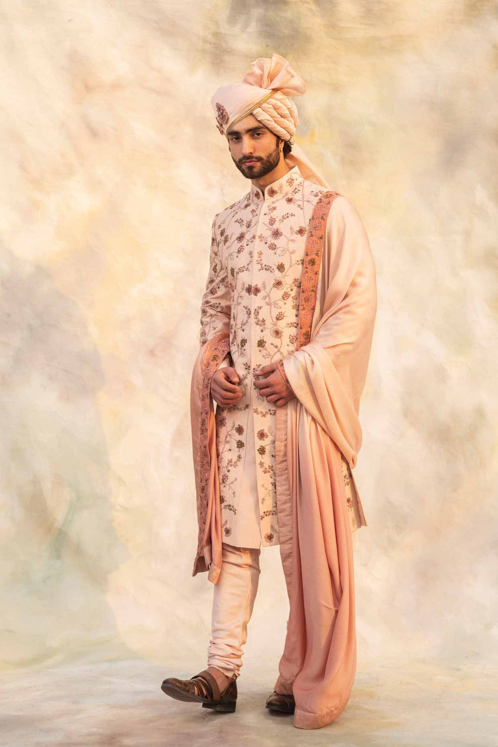Baby Pink Organza Sherwani Set
