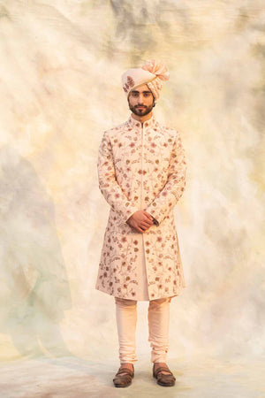 Baby Pink Organza Sherwani Set
