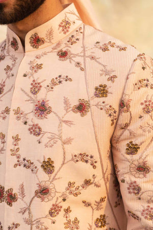Baby Pink Organza Sherwani Set