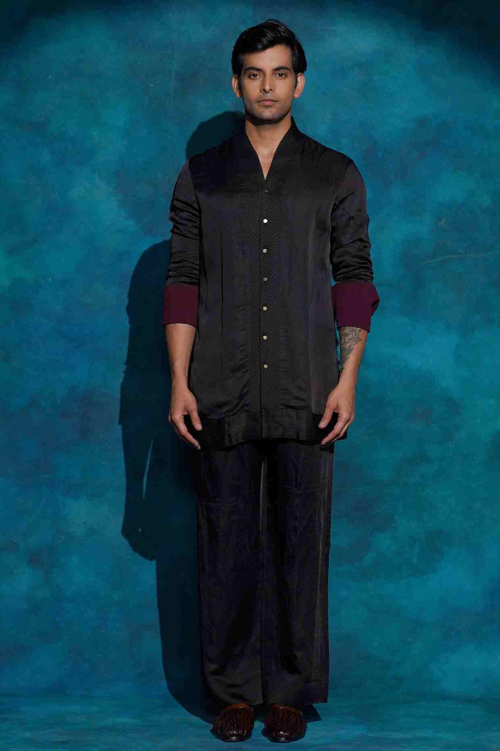 BLACK SHAWL COLLAR KURTA SET