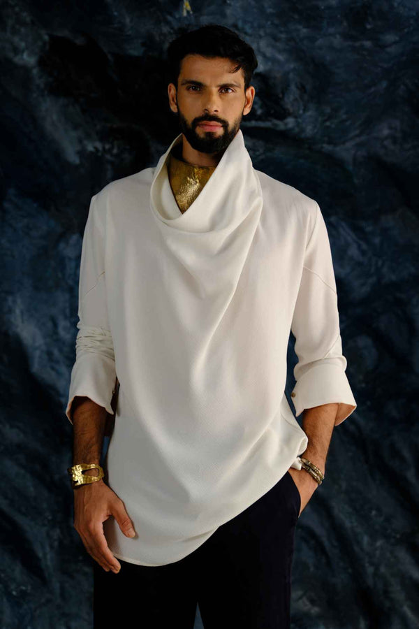 Ivory Cowl Neck Shirt Set