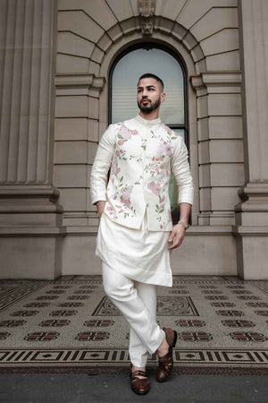 Porcelain Petals Nehru Jacket Set