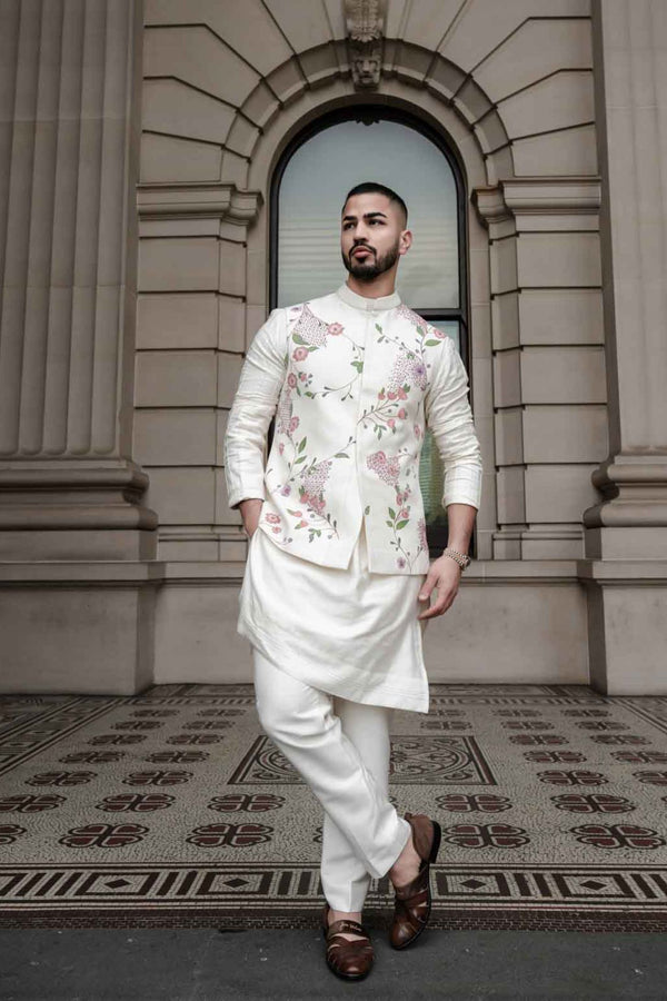 Porcelain Petals Nehru Jacket Set