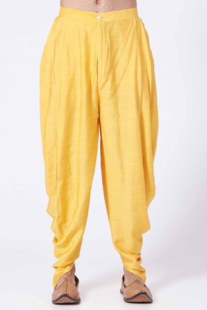 Yellow Slub Silk Kurta Set