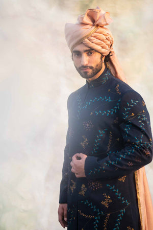 Midnight Blue Handpaint Achkan