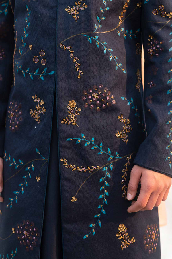 Midnight Blue Handpaint Achkan