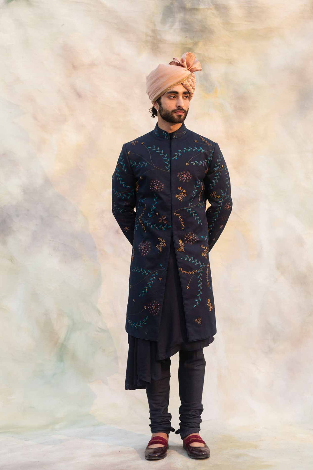 Midnight Blue Handpaint Achkan