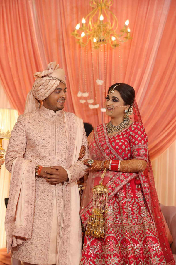 Akash Gupta in Custom Baby Pink Sherwani Set