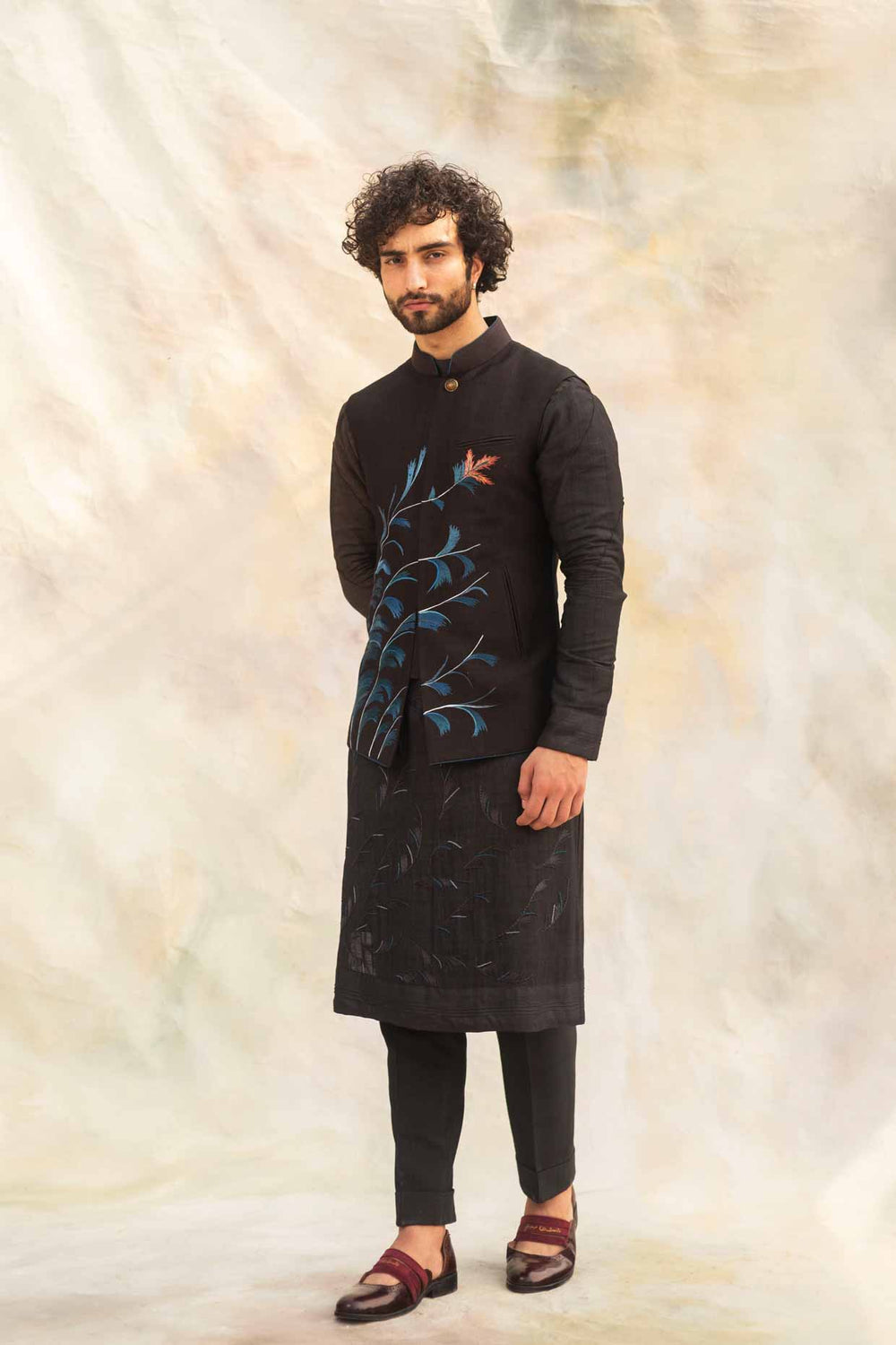 Black Fractal Nehru Jacket