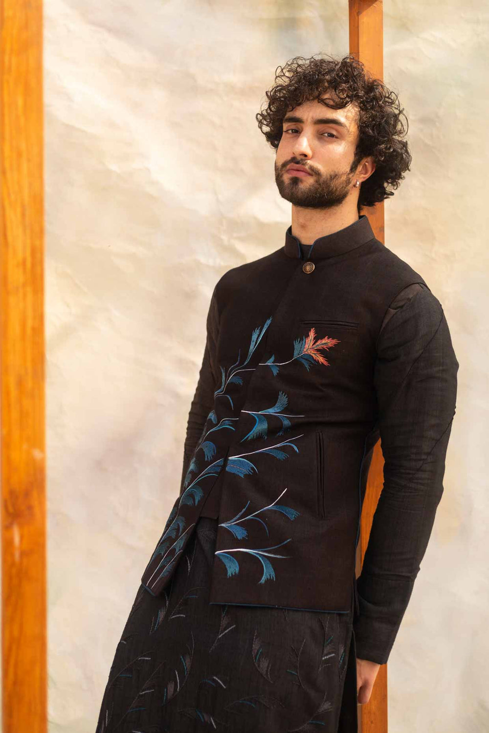 Black Fractal Nehru Jacket