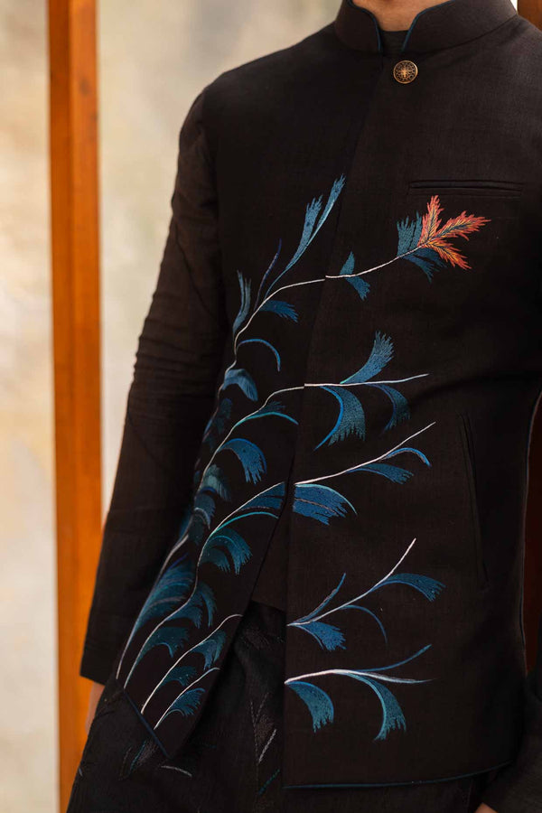 Black Fractal Nehru Jacket