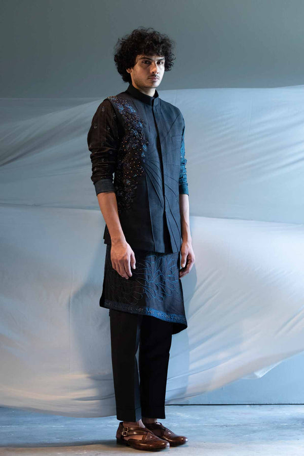 Blue Organza Nehru Jacket